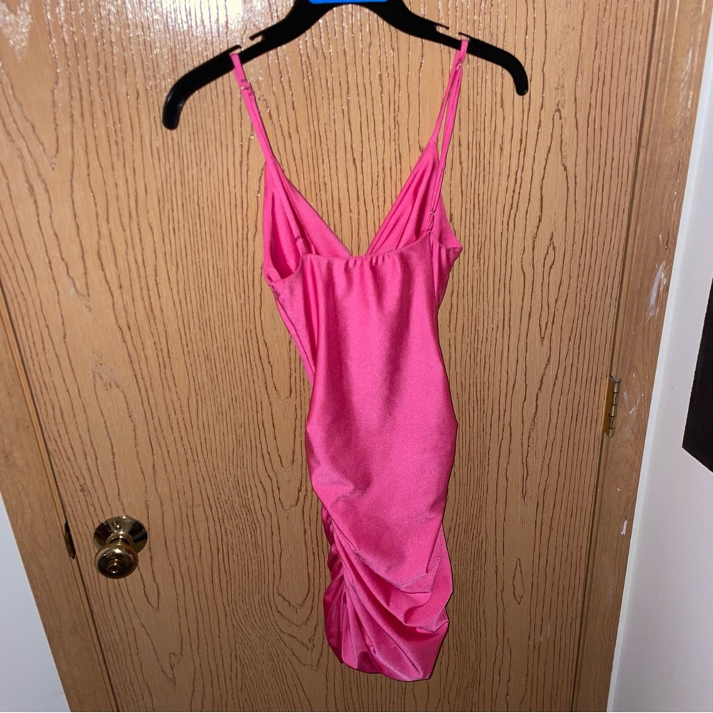 Lucy in the Sky Pink Ruched Bodycon Mini Dress - Picture 4 of 7